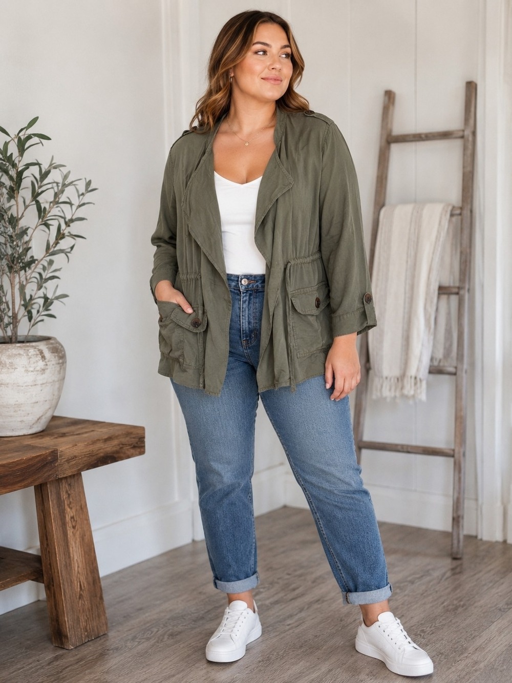 Knox Rose Women's Utility Jacket – Olive Green – Size Large